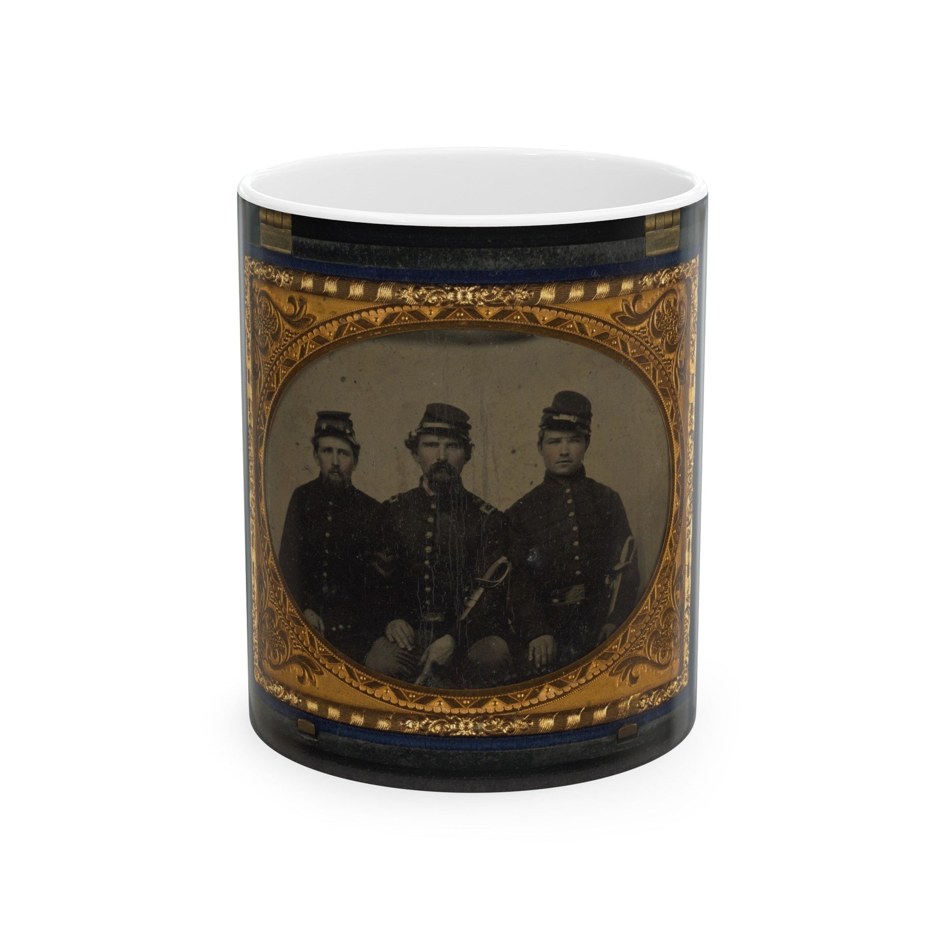 Three Unidentified Soldiers In Union Uniforms With Swords (U.S. Civil War) White Coffee Mug-11oz-The Sticker Space