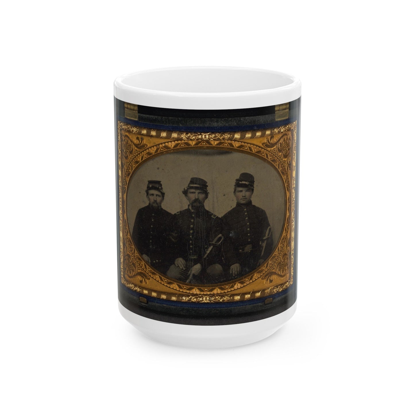 Three Unidentified Soldiers In Union Uniforms With Swords (U.S. Civil War) White Coffee Mug-15oz-The Sticker Space