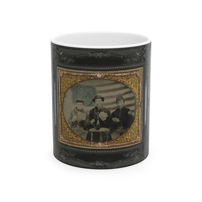 Three Unidentified Soldiers Playing Cards, Smoking, And Drinking In Front Of American Flag (U.S. Civil War) White Coffee Mug-11oz-The Sticker Space