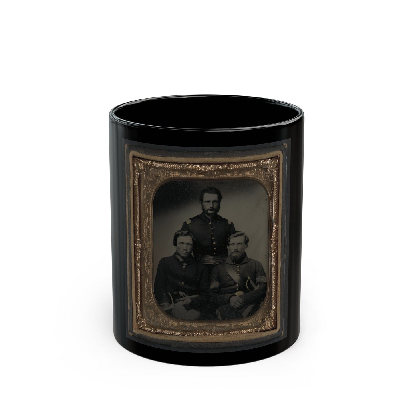 Three Unidentified Soldiers, Probably Of Company B, 23rd Ohio Infantry Regiment, With Revolvers And Sword (U.S. Civil War) Black Coffee Mug-11oz-The Sticker Space