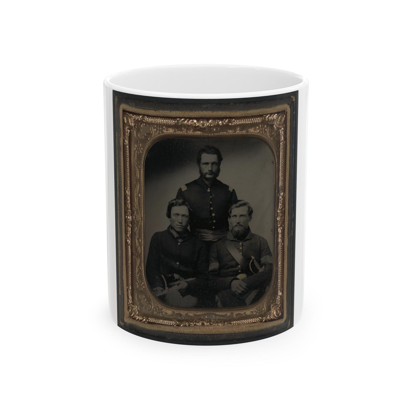 Three Unidentified Soldiers, Probably Of Company B, 23rd Ohio Infantry Regiment, With Revolvers And Sword (U.S. Civil War) White Coffee Mug-11oz-The Sticker Space