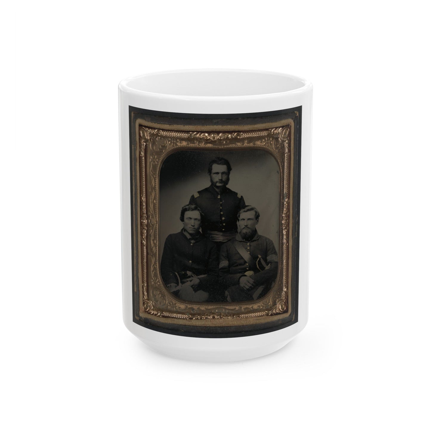 Three Unidentified Soldiers, Probably Of Company B, 23rd Ohio Infantry Regiment, With Revolvers And Sword (U.S. Civil War) White Coffee Mug-15oz-The Sticker Space