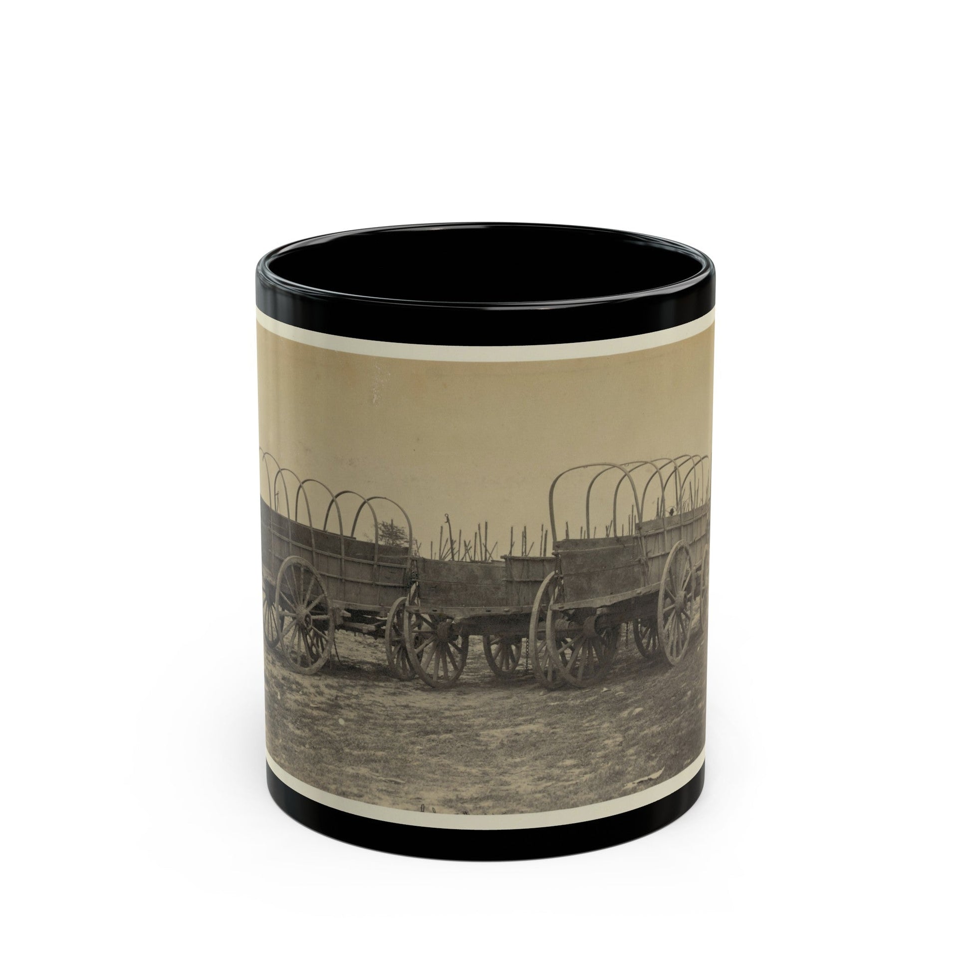 Three Wagons, Probably Used For Army Supplies In Civil War (U.S. Civil War) Black Coffee Mug-11oz-The Sticker Space