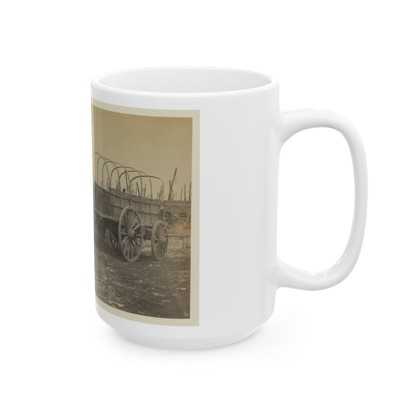 Three Wagons, Probably Used For Army Supplies In Civil War (U.S. Civil War) White Coffee Mug-The Sticker Space