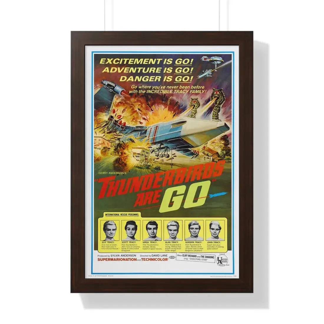 THUNDERBIRDS ARE GO 1966 - Framed Movie Poster 16″ x 24″ Walnut - The Sticker Space