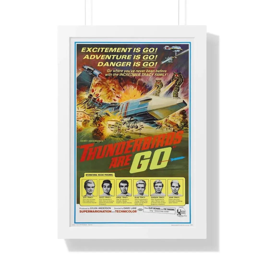 THUNDERBIRDS ARE GO 1966 - Framed Movie Poster 16″ x 24″ White - The Sticker Space