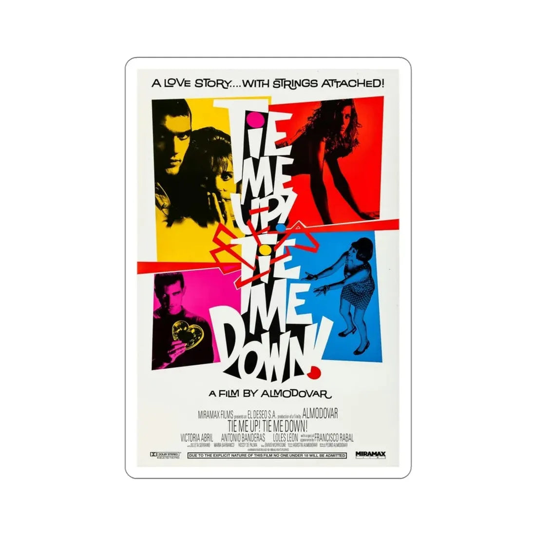 Tie Me Up Tie Me Down 1990 Movie Poster STICKER Vinyl Die-Cut Decal 4 Inch - The Sticker Space