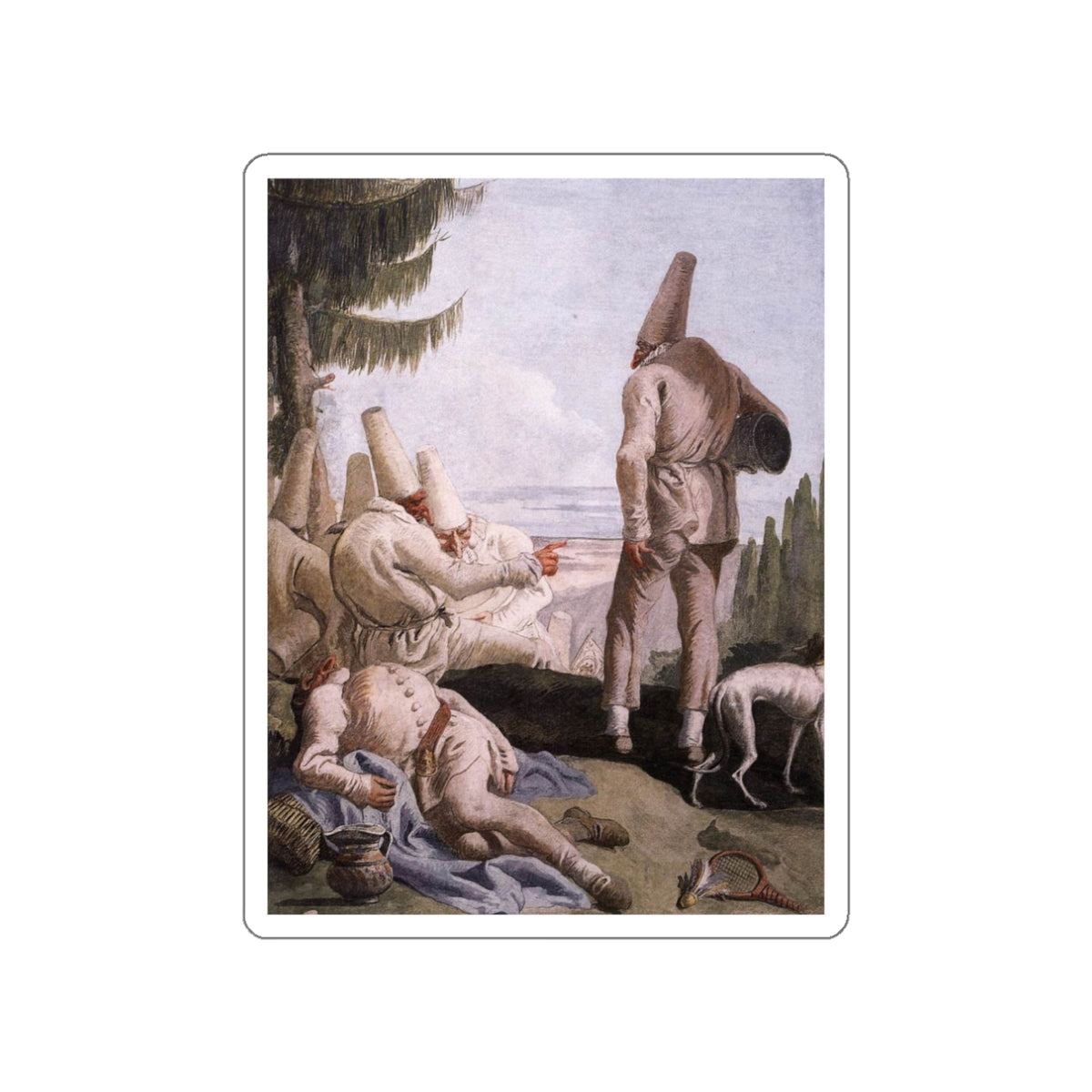 TIEPOLO, Giovanni Domenico - Pulcinella's Departure (Artwork) STICKER Vinyl Die-Cut Decal-White-The Sticker Space