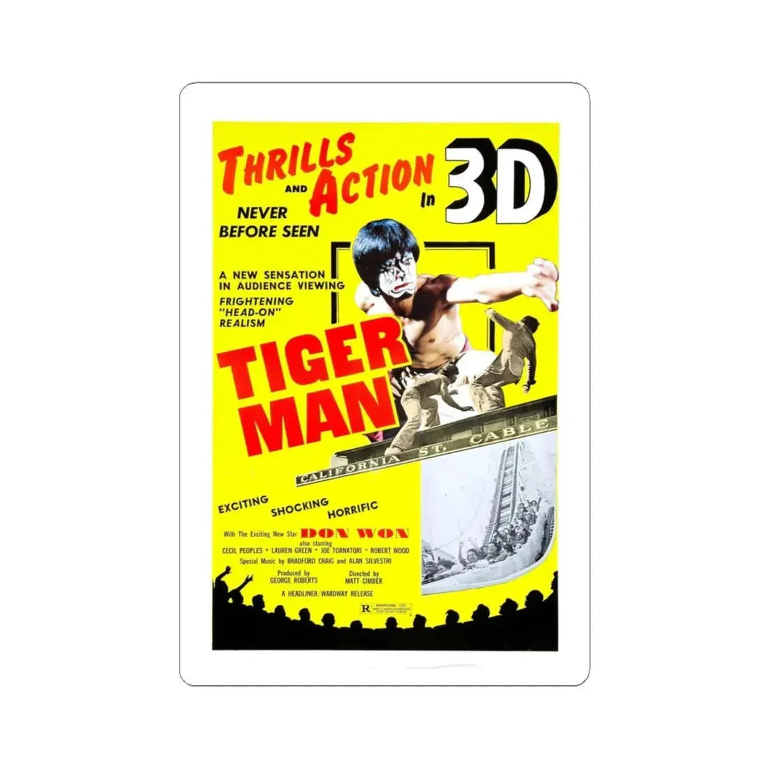 TIGER MAN 1983 Movie Poster - STICKER Vinyl Kiss-Cut Decal 4 Inch White - The Sticker Space