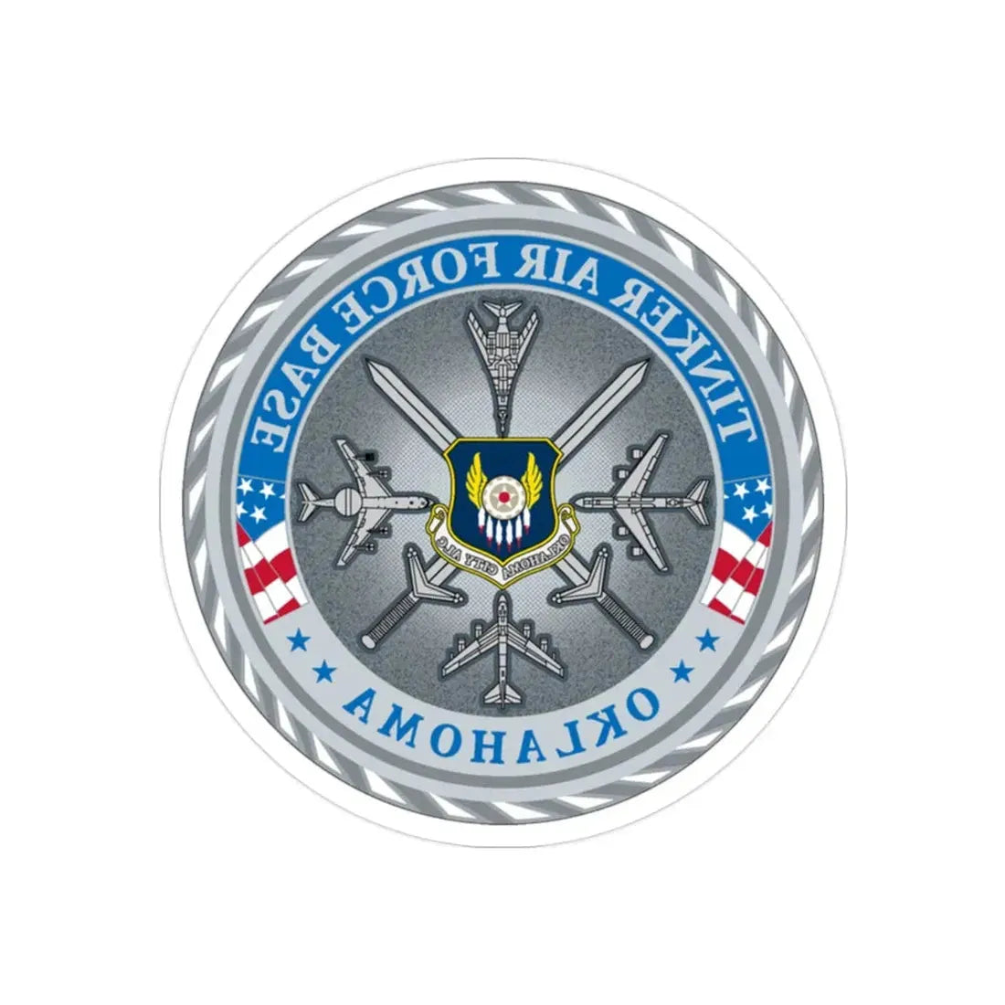Tinker AF Base (U.S. Air Force) REVERSE PRINT Transparent Die-Cut STICKER 2 Inch Die-Cut Transparent - The Sticker Space