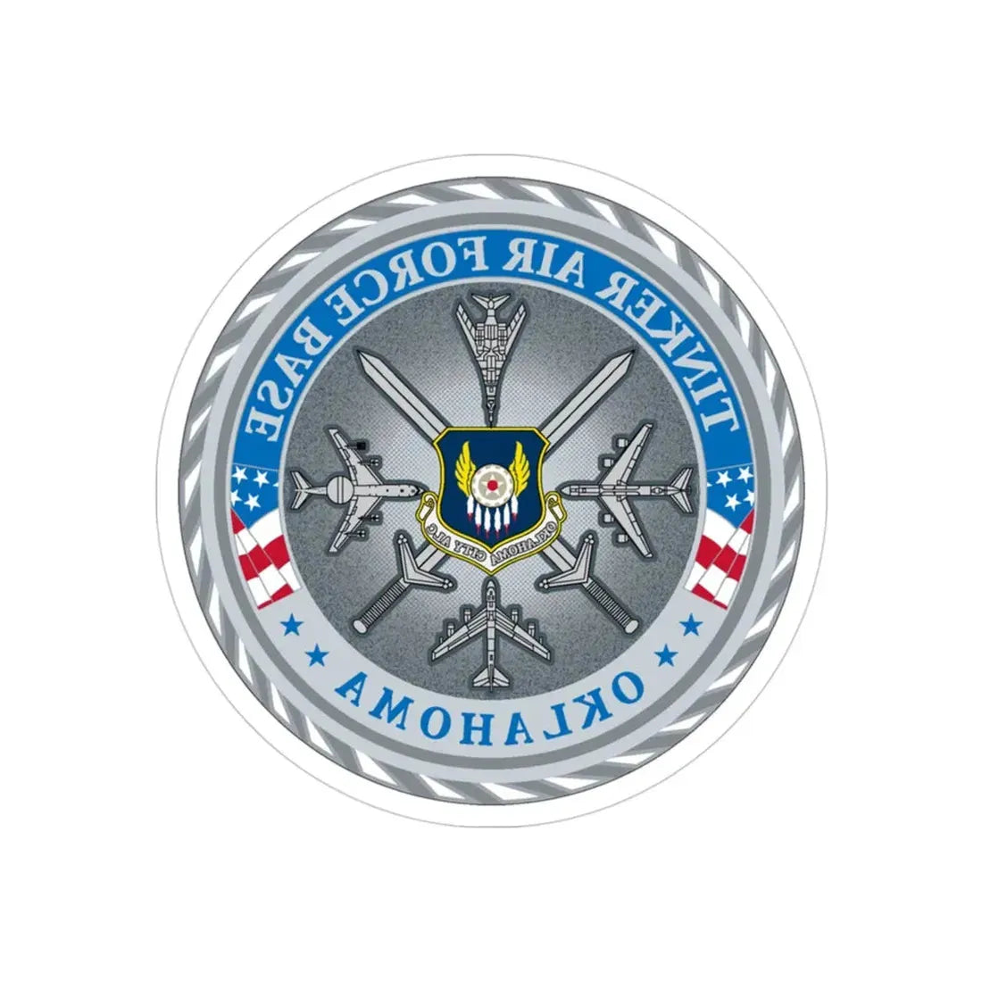 Tinker AF Base (U.S. Air Force) REVERSE PRINT Transparent Die-Cut STICKER 3 Inch Die-Cut Transparent - The Sticker Space