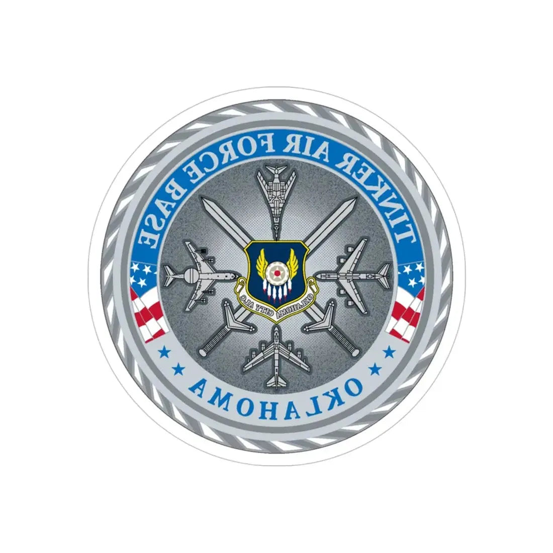 Tinker AF Base (U.S. Air Force) REVERSE PRINT Transparent Die-Cut STICKER 4 Inch Die-Cut Transparent - The Sticker Space