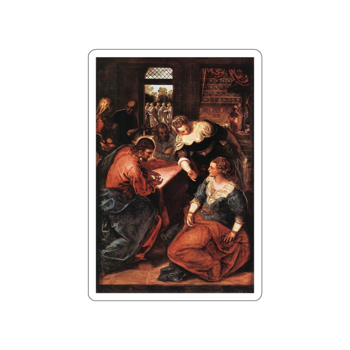 TINTORETTO, Jacopo Robusti - Christ in the House of Martha and Mary (Artwork) STICKER Vinyl Die-Cut Decal-White-The Sticker Space