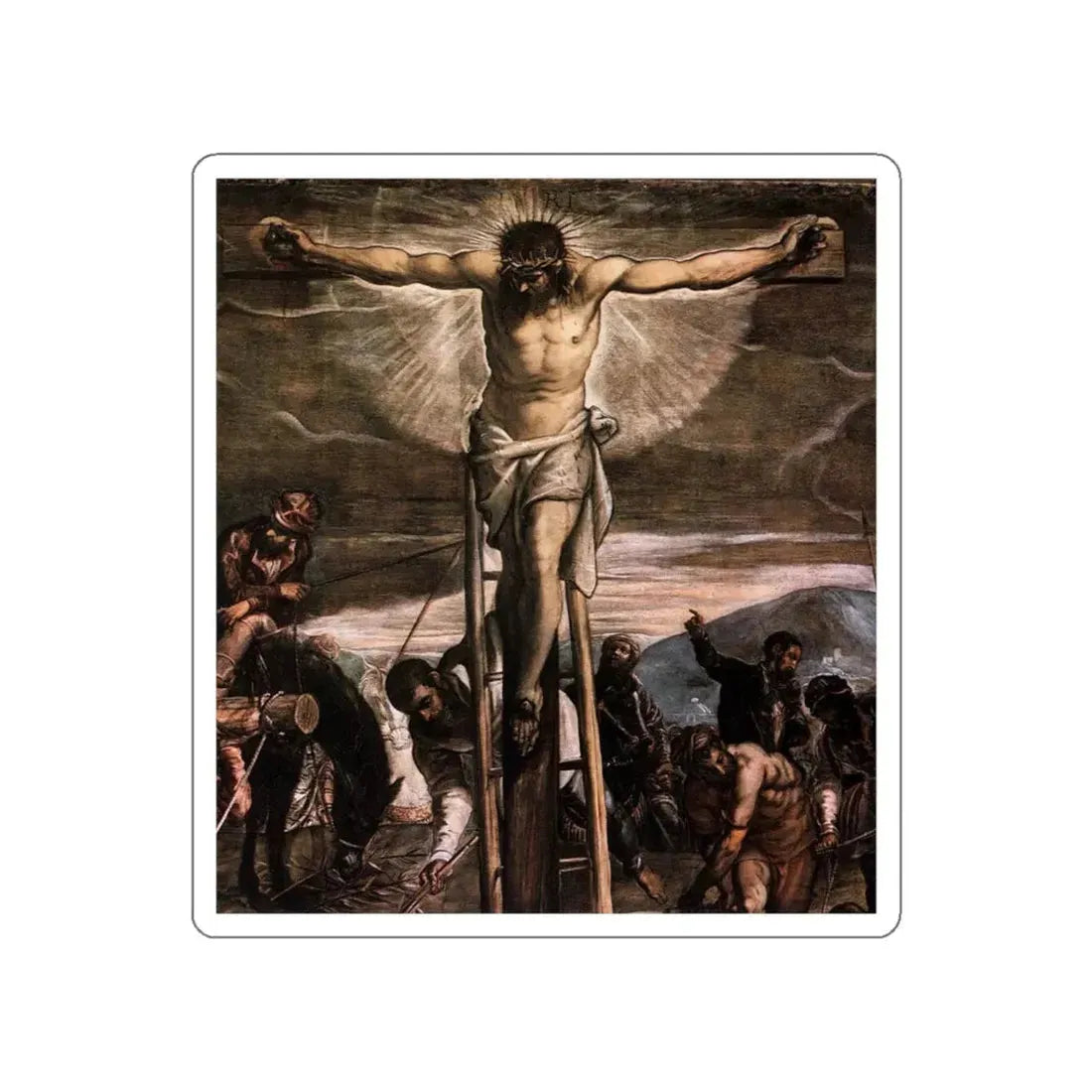 TINTORETTO, Jacopo Robusti - Crucifixion (detail) (Artwork) STICKER Vinyl Die-Cut Decal White Die-Cut 4 Inch - The Sticker Space