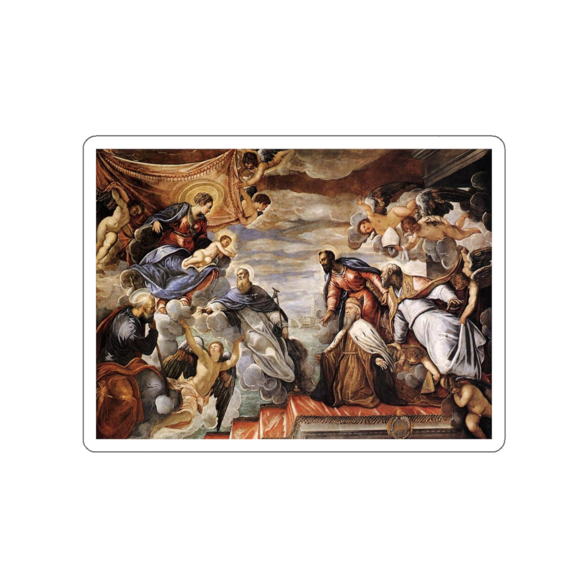 TINTORETTO, Jacopo Robusti - Doge Nicolo da Ponte Invoking the Protection of the Virgin (Artwork) STICKER Vinyl Die-Cut Decal-White-The Sticker Space