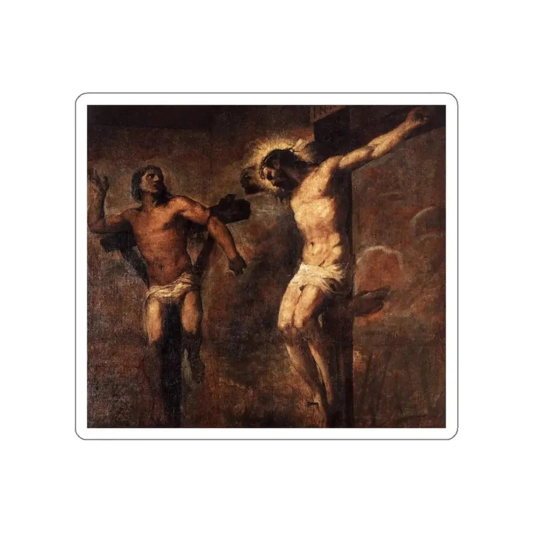 TIZIANO Vecellio - Christ and the Good Thief (Artwork) STICKER Vinyl Die-Cut Decal White Die-Cut 4 Inch - The Sticker Space