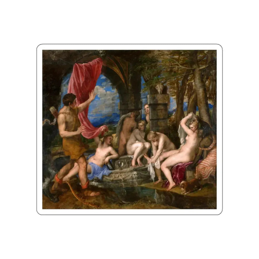 TIZIANO Vecellio - Diana and Actaeon (Artwork) STICKER Vinyl Die-Cut Decal White Die-Cut 3 Inch - The Sticker Space