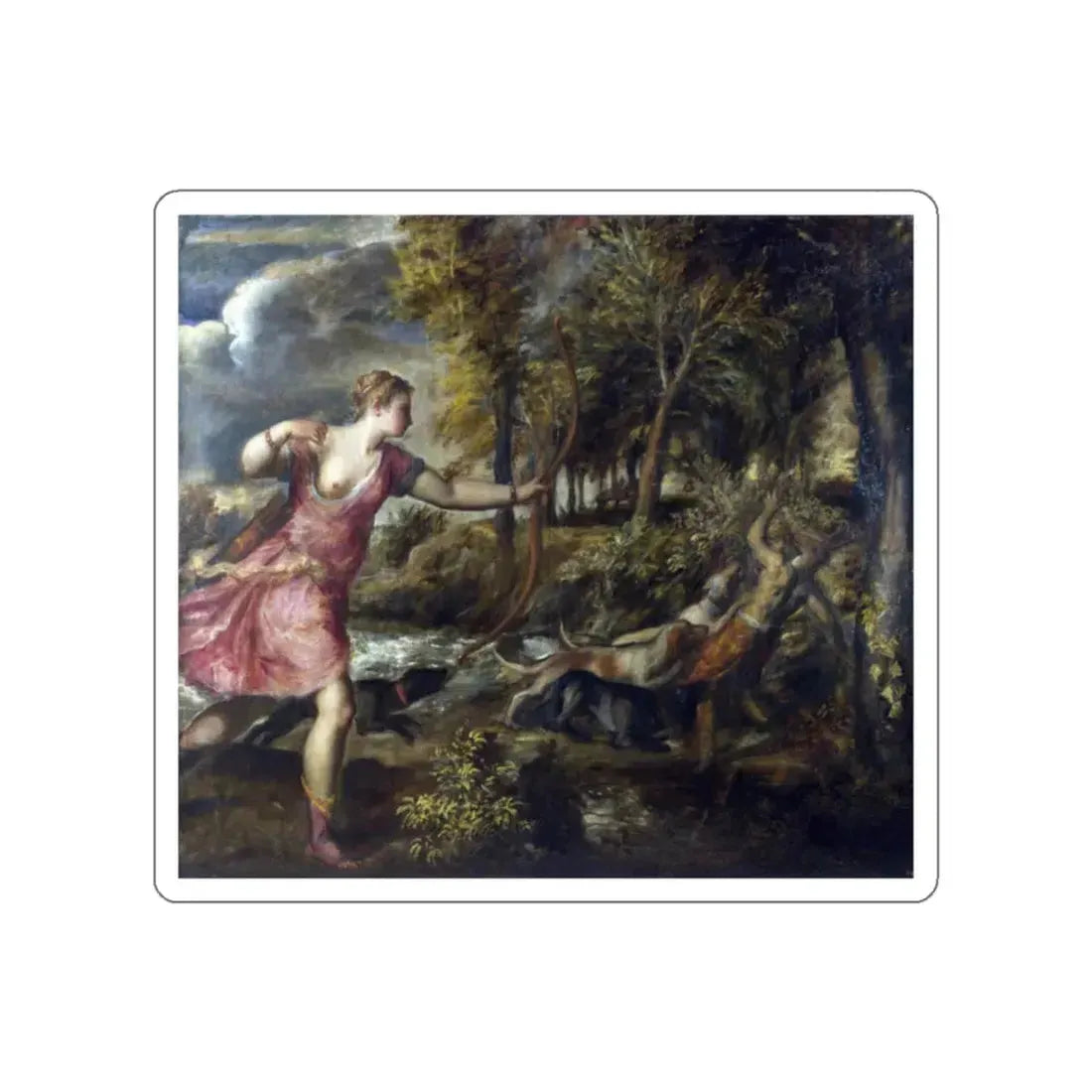TIZIANO Vecellio - The Death of Actaeon (Artwork) STICKER Vinyl Die-Cut Decal White Die-Cut 2 Inch - The Sticker Space