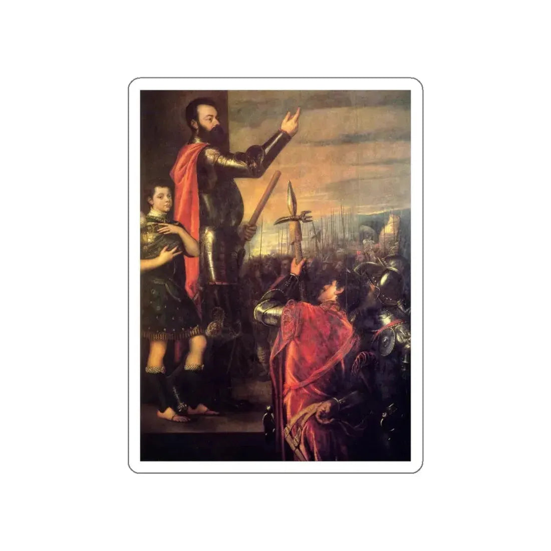 TIZIANO Vecellio - The Marchese del Vasto Addressing his Troops (Artwork) STICKER Vinyl Die-Cut Decal White Die-Cut 4 Inch - The Sticker Space