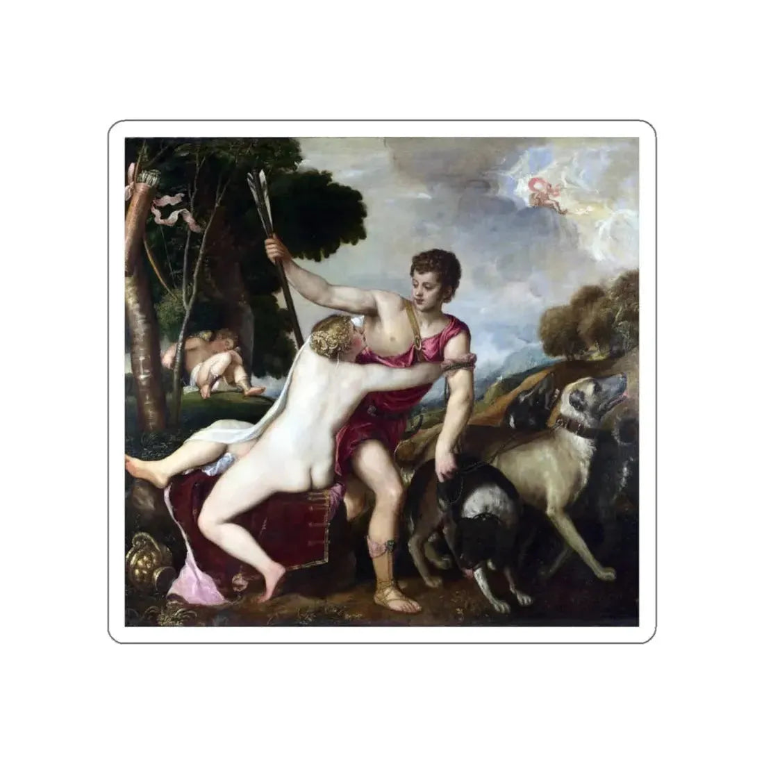 TIZIANO Vecellio - Venus and Adonis 2 (Artwork) STICKER Vinyl Die-Cut Decal White Die-Cut 4 Inch - The Sticker Space