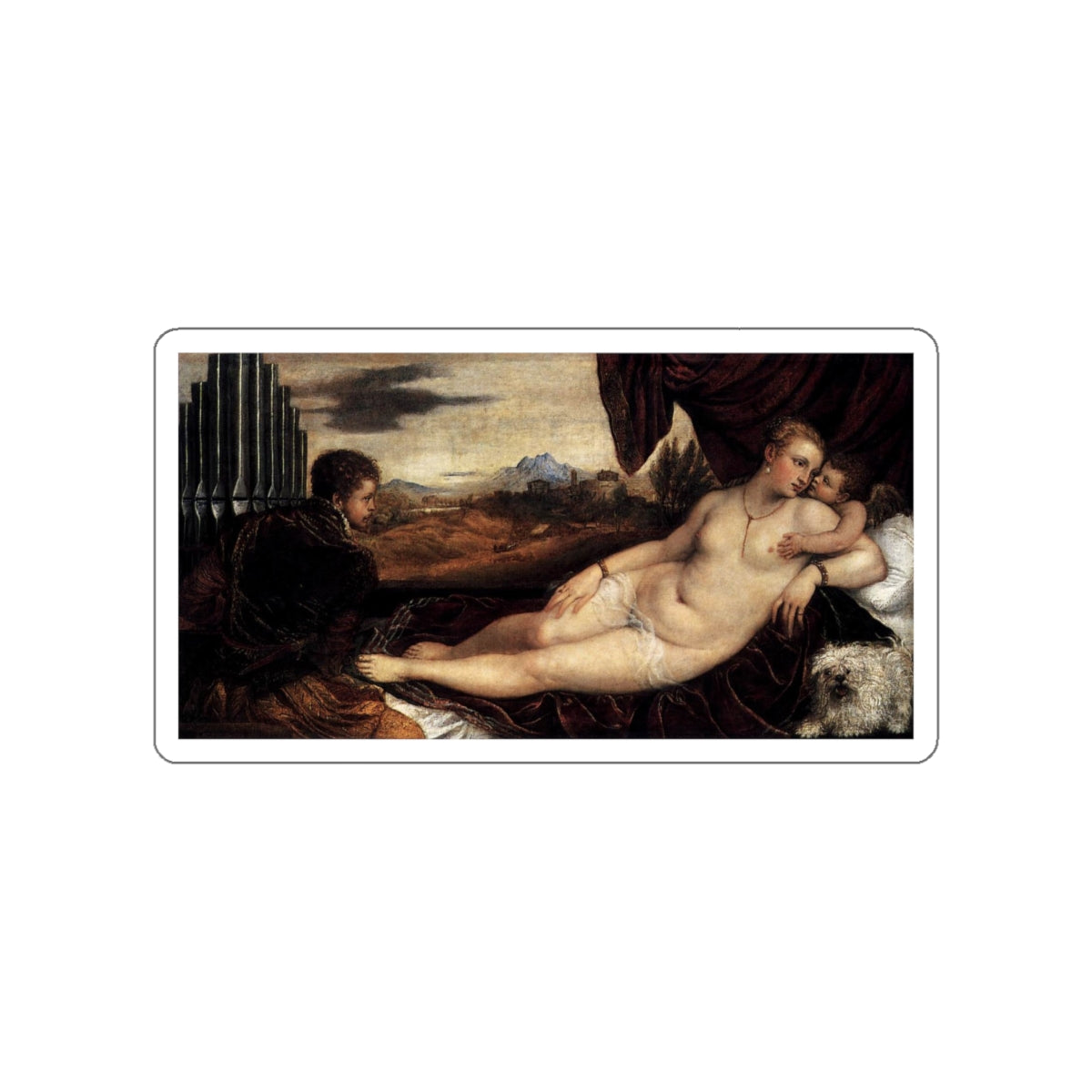 TIZIANO Vecellio - Venus and Cupid with an Organist (Artwork) STICKER Vinyl Die-Cut Decal-White-The Sticker Space