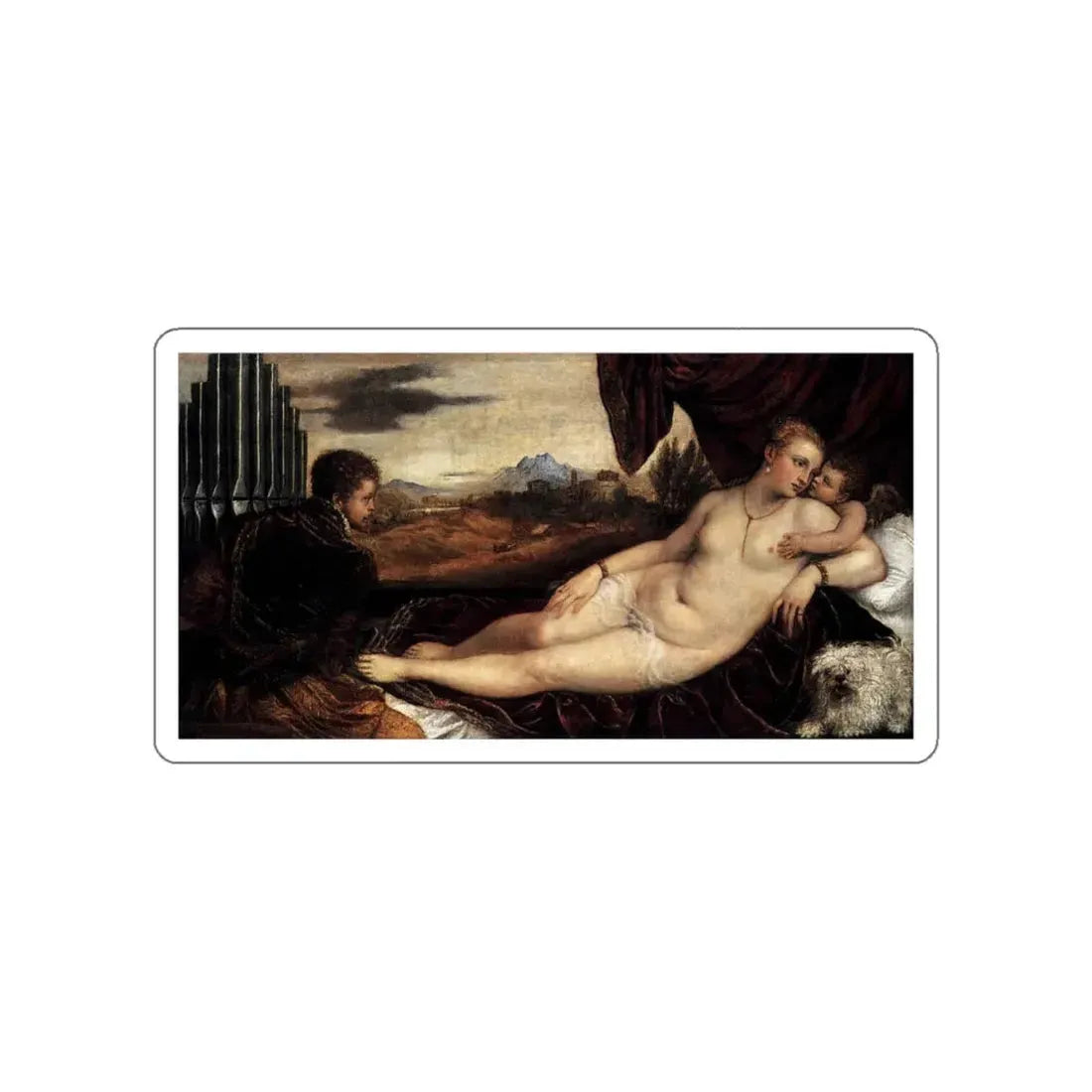 TIZIANO Vecellio - Venus and Cupid with an Organist (Artwork) STICKER Vinyl Die-Cut Decal White Die-Cut 6 Inch - The Sticker Space
