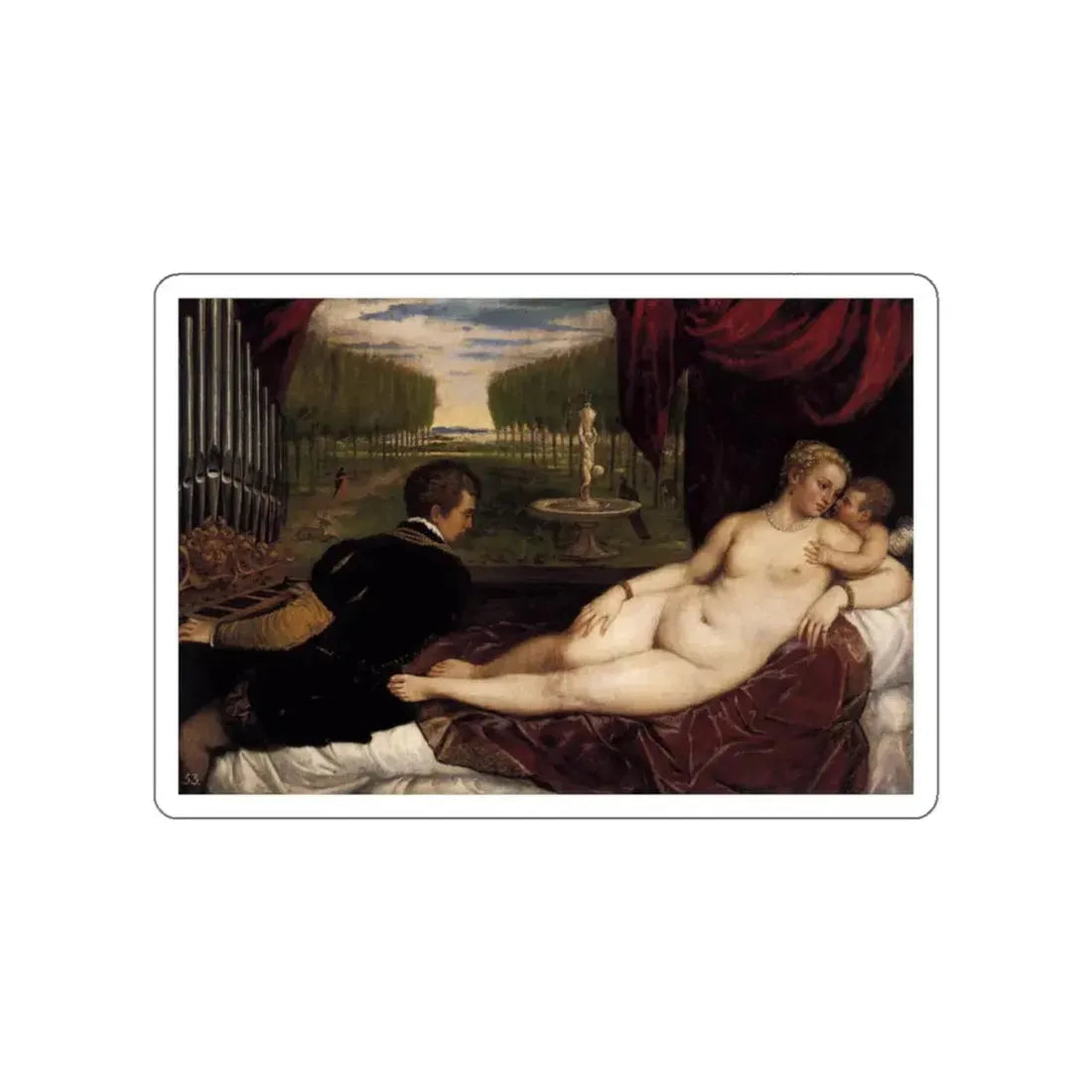 TIZIANO Vecellio - Venus with Organist and Cupid (Artwork) STICKER Vinyl Die-Cut Decal White Die-Cut 6 Inch - The Sticker Space