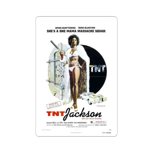 TNT Jackson 1975 Movie Poster - STICKER Vinyl Kiss-Cut Decal 2 Inch White - The Sticker Space