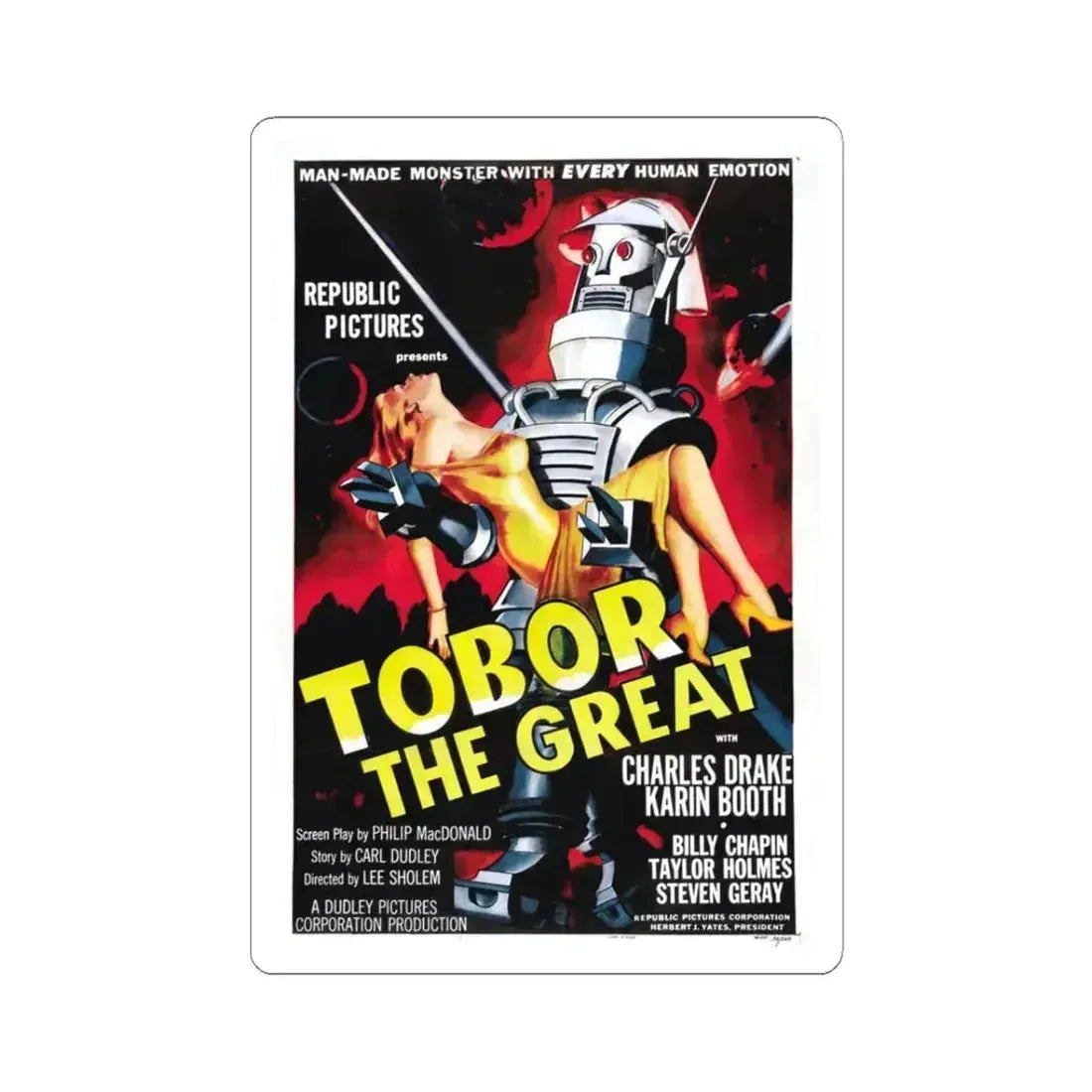 TOBOR THE GREAT 1954 Movie Poster - STICKER Vinyl Kiss-Cut Decal 3 Inch White - The Sticker Space