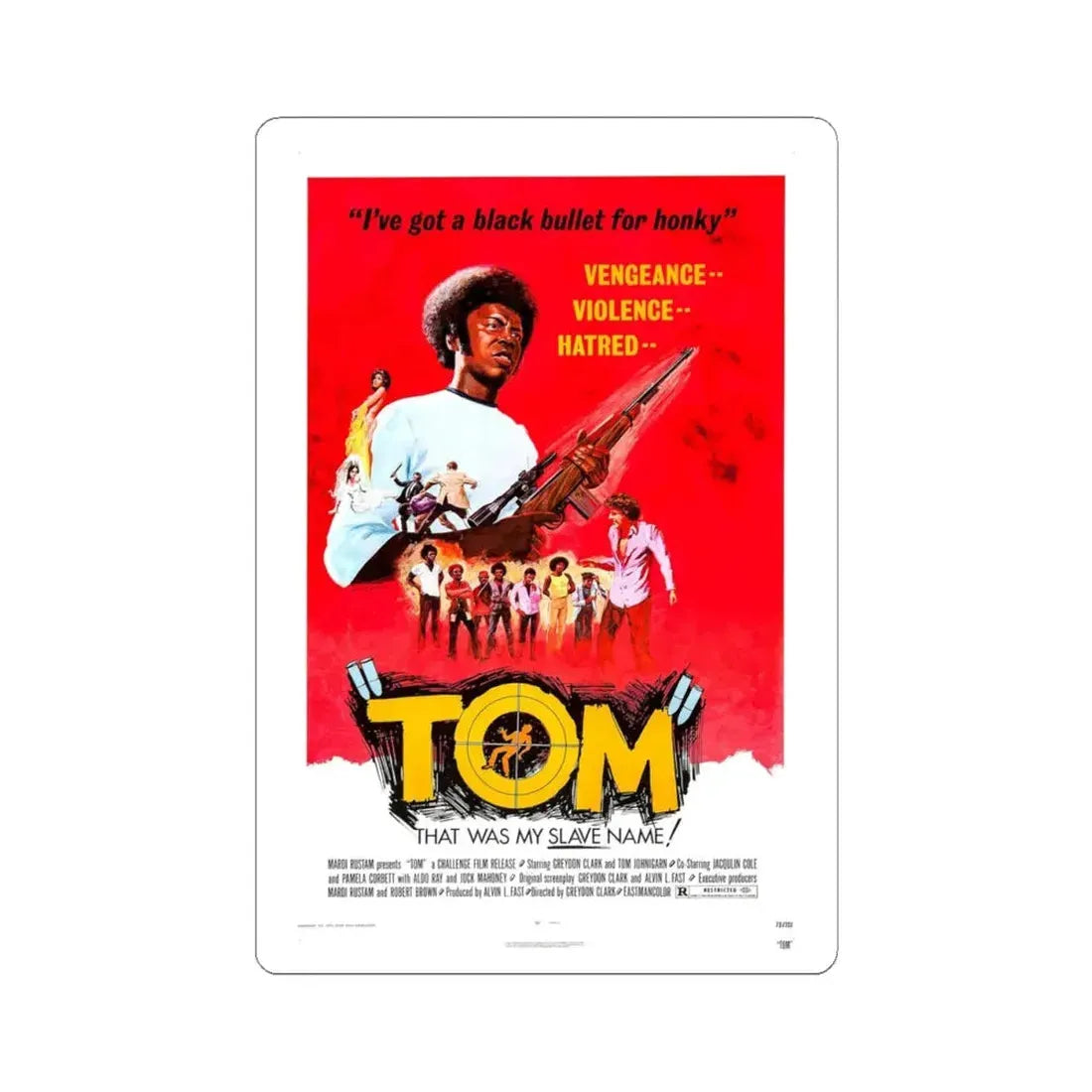 TOM (THE BAD BUNCH) 1973 Movie Poster - STICKER Vinyl Kiss-Cut Decal 4 Inch White - The Sticker Space
