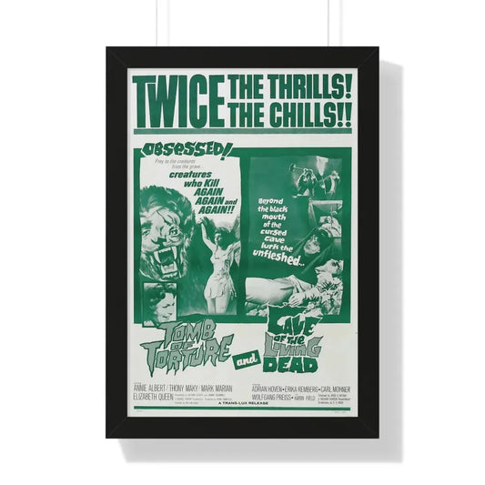 TOMB OF TORTURE + CAVE OF THE LIVING DEAD 1963 - Framed Movie Poster 16″ x 24″ Black - The Sticker Space
