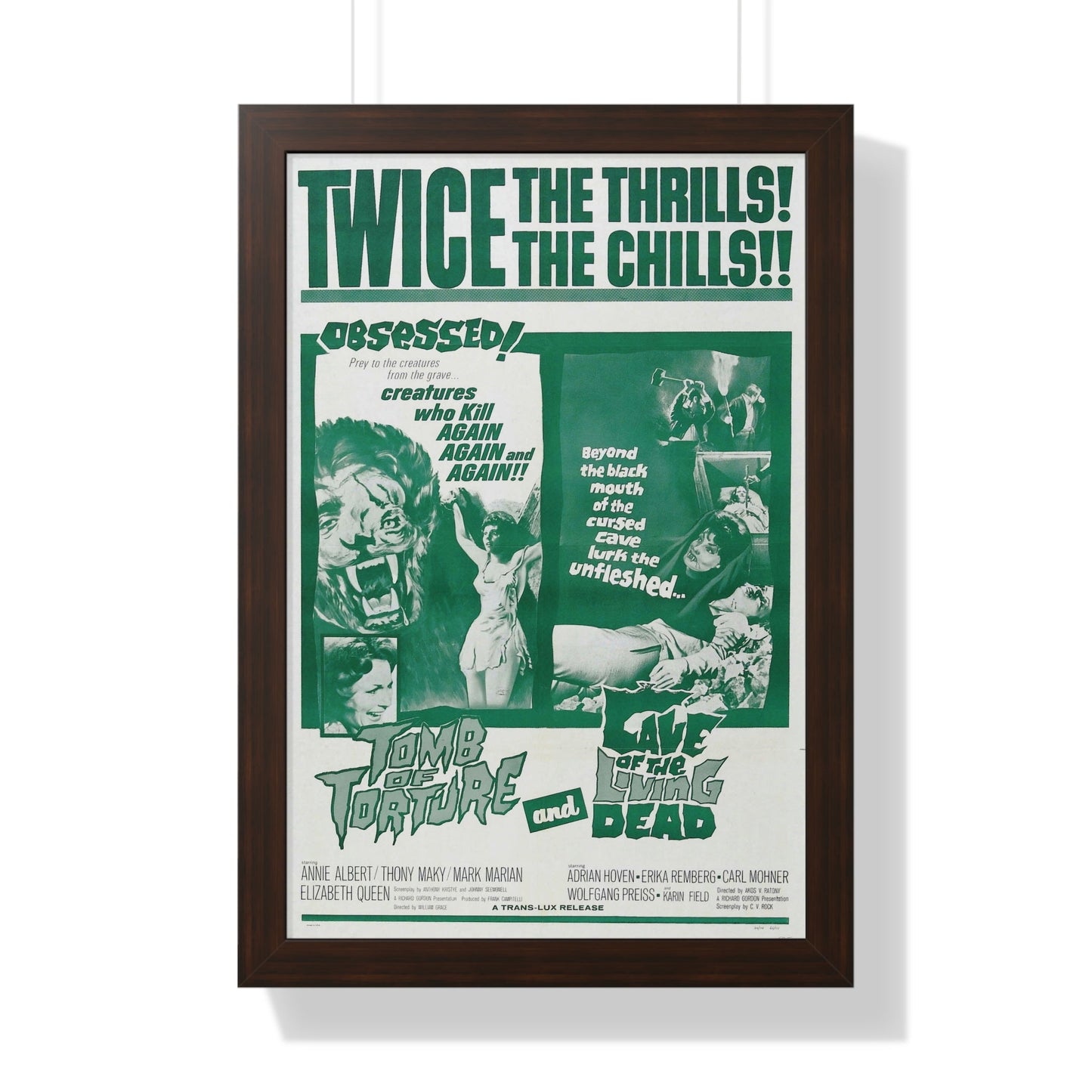 TOMB OF TORTURE + CAVE OF THE LIVING DEAD 1963 - Framed Movie Poster-16″ x 24″-The Sticker Space