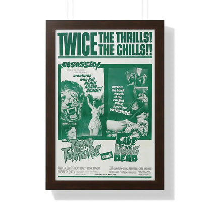 TOMB OF TORTURE + CAVE OF THE LIVING DEAD 1963 - Framed Movie Poster 16″ x 24″ Walnut - The Sticker Space