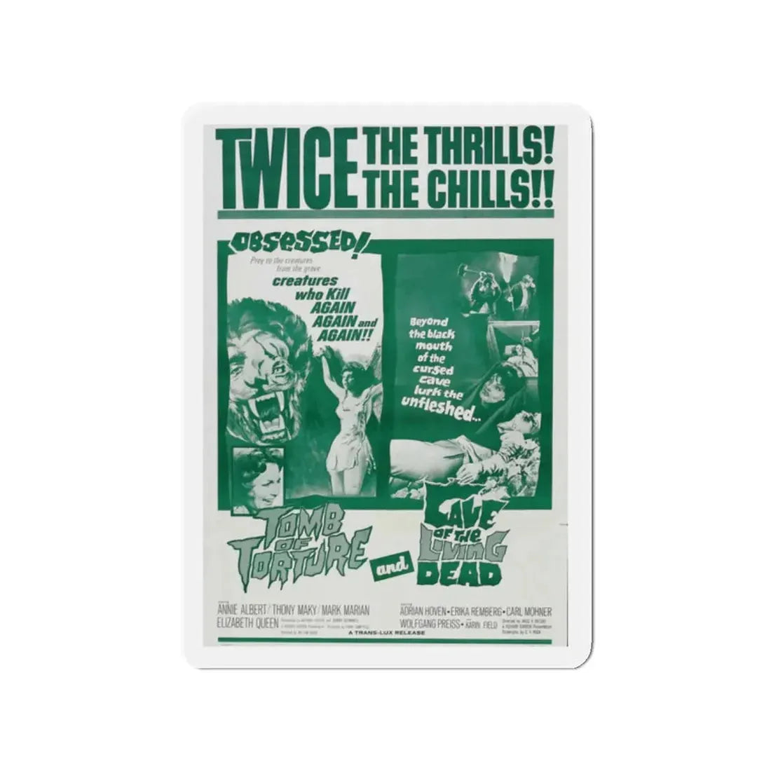 TOMB OF TORTURE + CAVE OF THE LIVING DEAD 1963 Movie Poster - Refrigerator Magnet 2 Inch - The Sticker Space