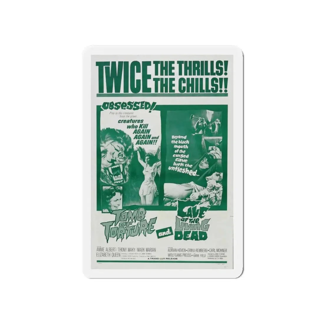 TOMB OF TORTURE + CAVE OF THE LIVING DEAD 1963 Movie Poster - Refrigerator Magnet 4 Inch - The Sticker Space