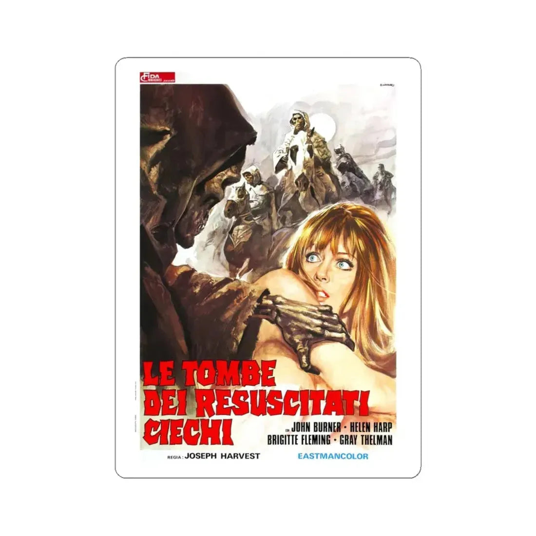 TOMBS OF THE BLIND DEAD (ITALIAN) 1972 Movie Poster - STICKER Vinyl Kiss-Cut Decal 4 Inch White - The Sticker Space