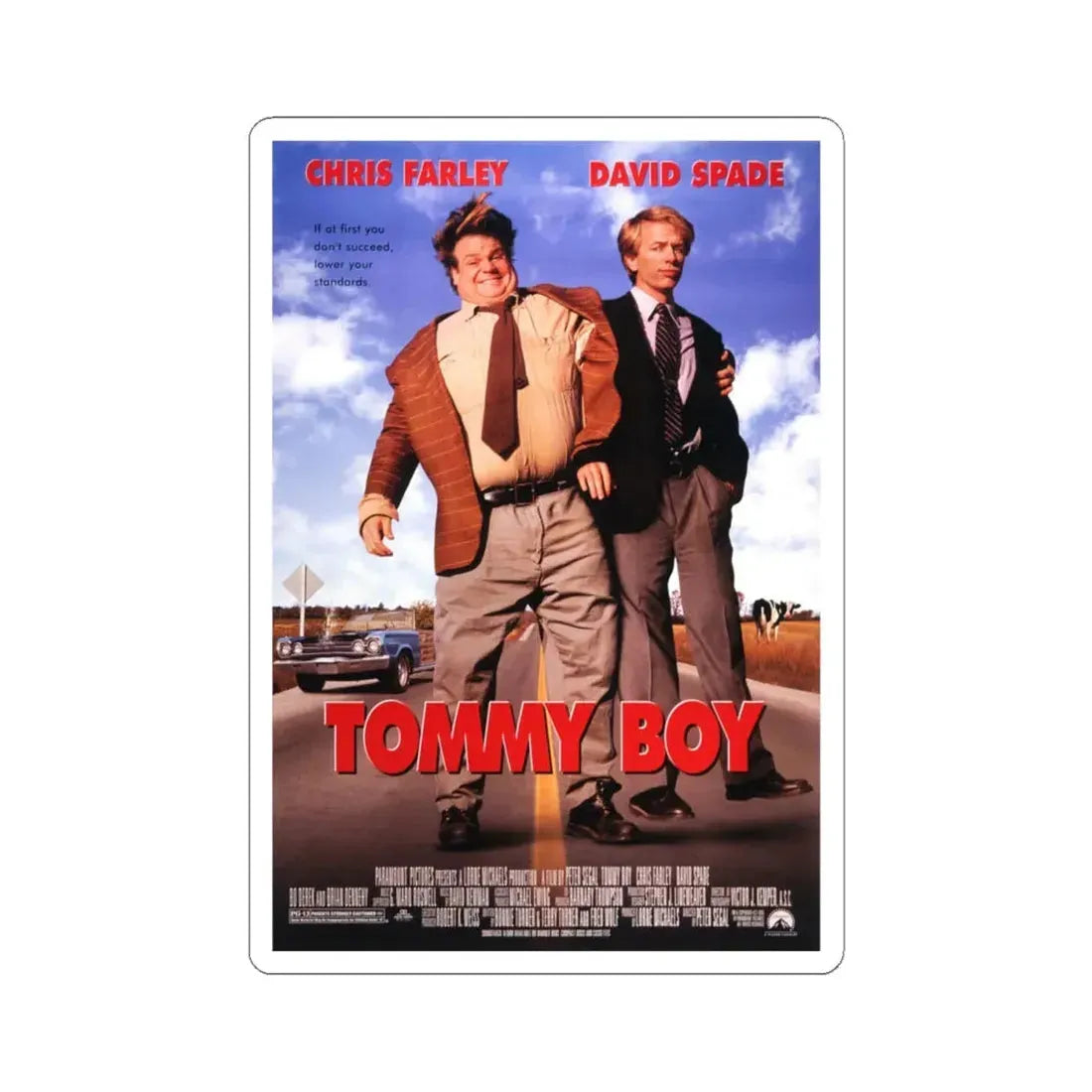Tommy Boy 1995 Movie Poster - STICKER Vinyl Kiss-Cut Decal 4 Inch White - The Sticker Space