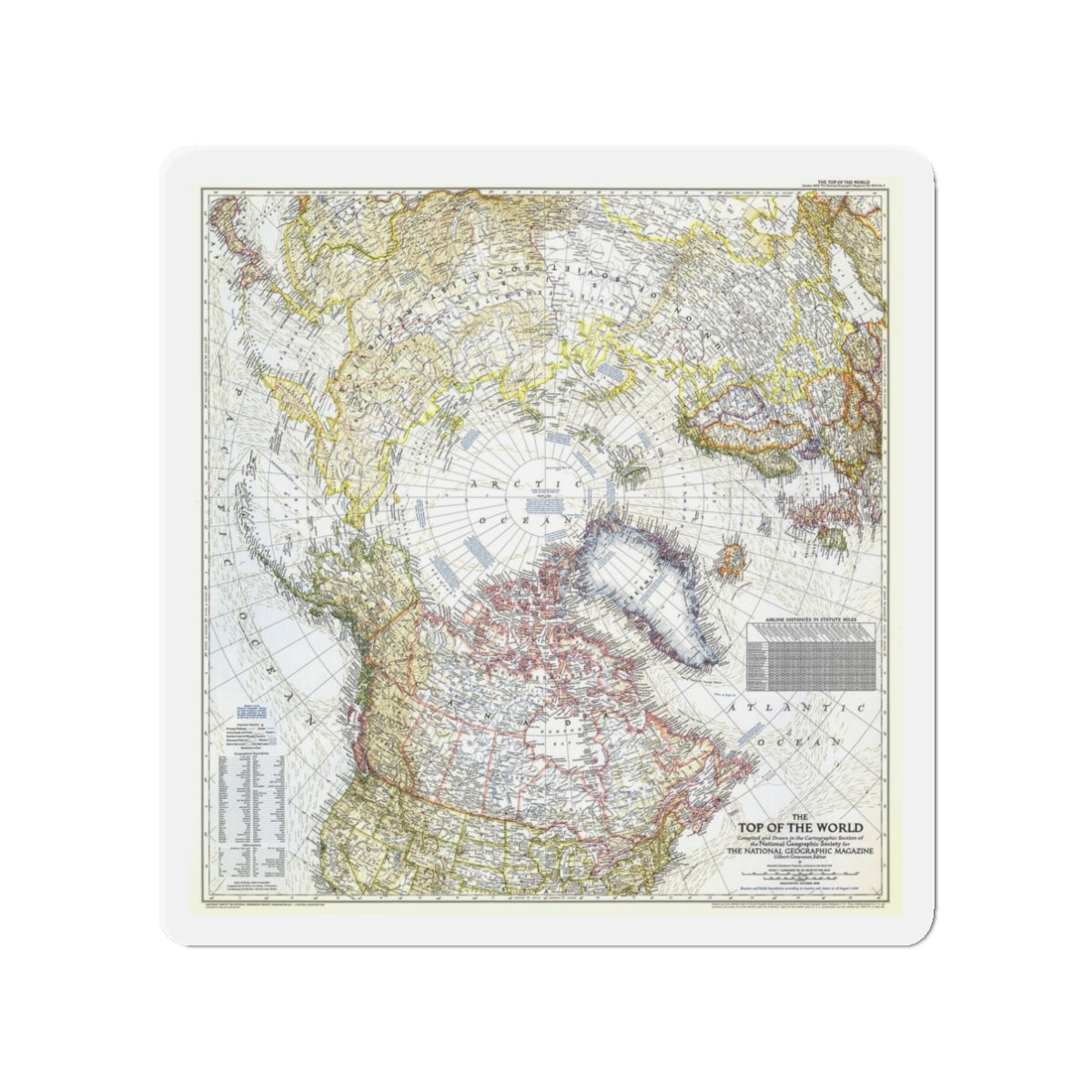 Top Of The World (1949) (Map) Refrigerator Magnet-3" x 3"-The Sticker Space