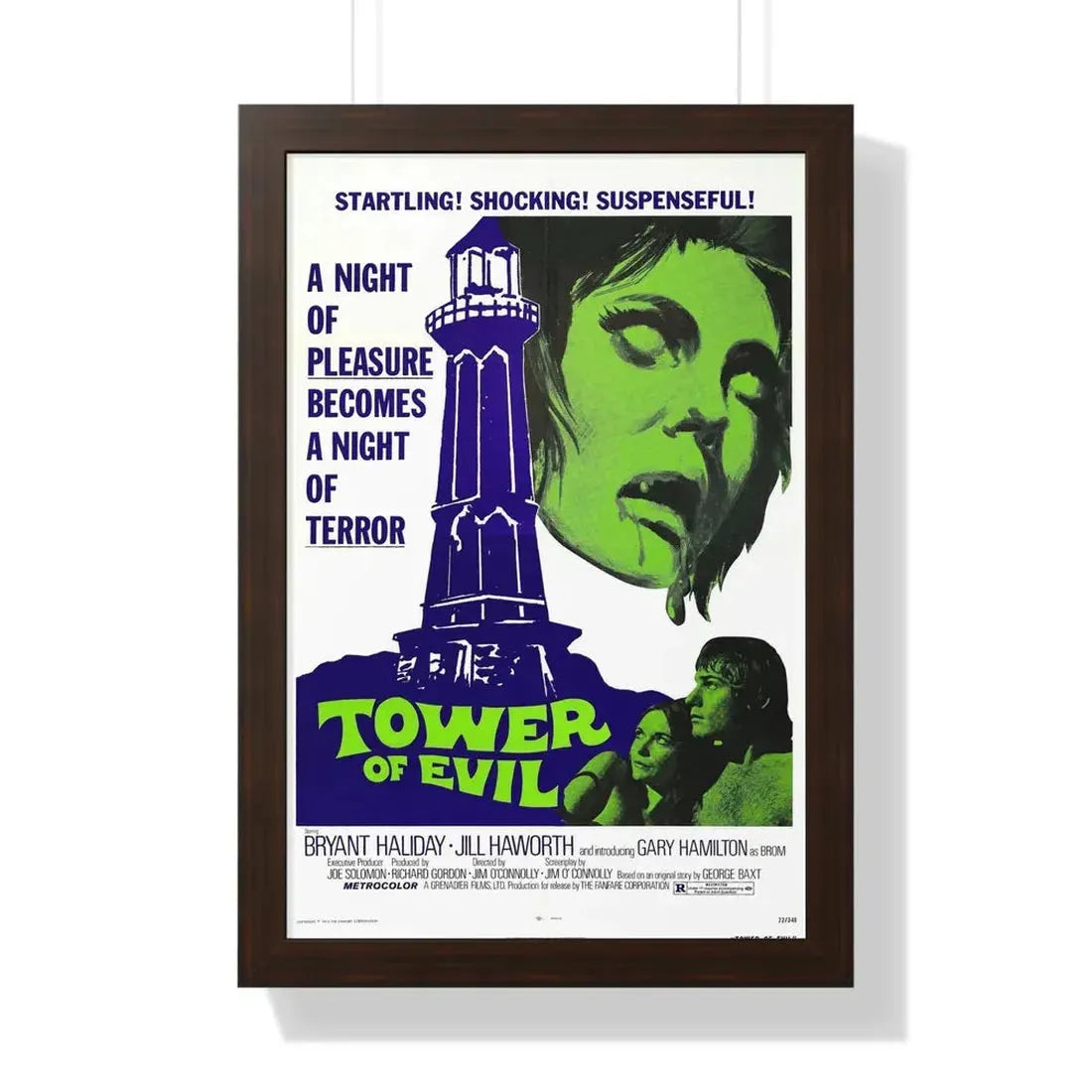TOWER OF EVIL 1972 - Framed Movie Poster 16″ x 24″ Walnut - The Sticker Space