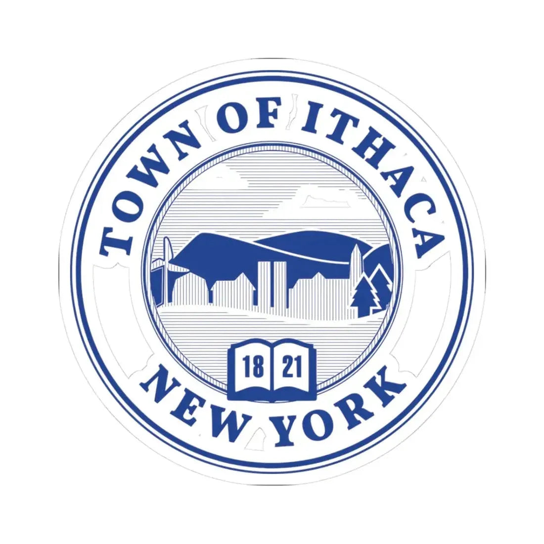 Town of Ithaca Monochromatic Seal (United States) STICKER Vinyl Kiss-Cut Decal 3 Inch White - The Sticker Space