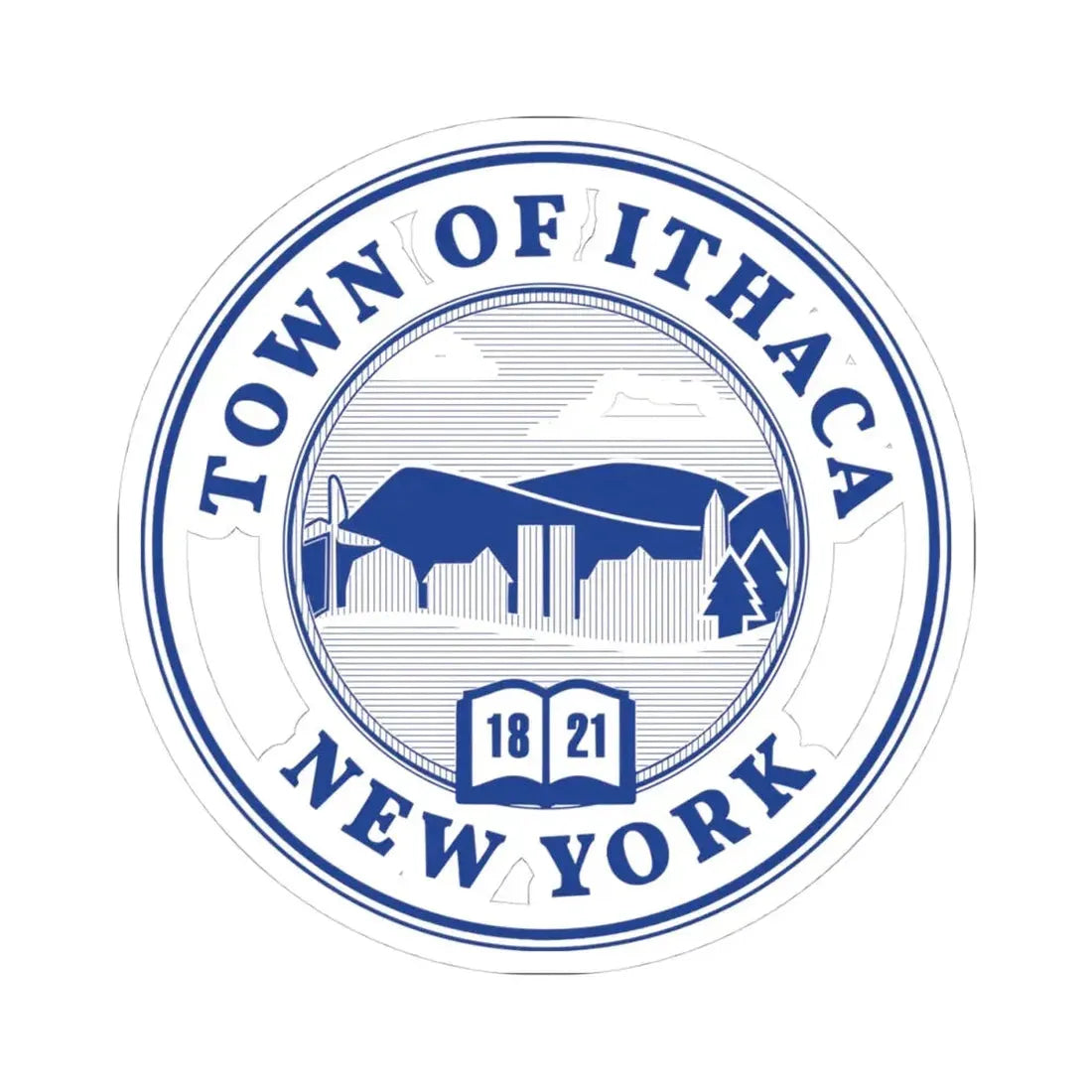 Town of Ithaca Monochromatic Seal (United States) STICKER Vinyl Kiss-Cut Decal 4 Inch White - The Sticker Space