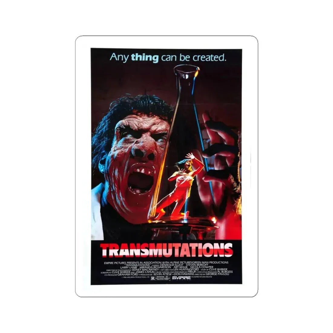 TRANSMUTATIONS (UNDERWORLD) 1985 Movie Poster - STICKER Vinyl Kiss-Cut Decal 6 Inch White - The Sticker Space