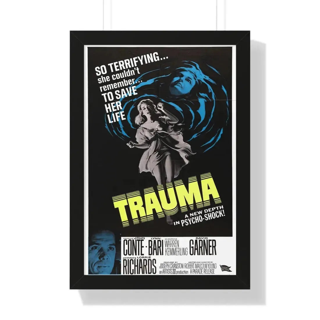 TRAUMA 1962 - Framed Movie Poster 16″ x 24″ Black - The Sticker Space