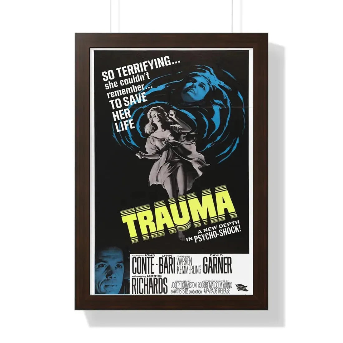 TRAUMA 1962 - Framed Movie Poster 16″ x 24″ Walnut - The Sticker Space