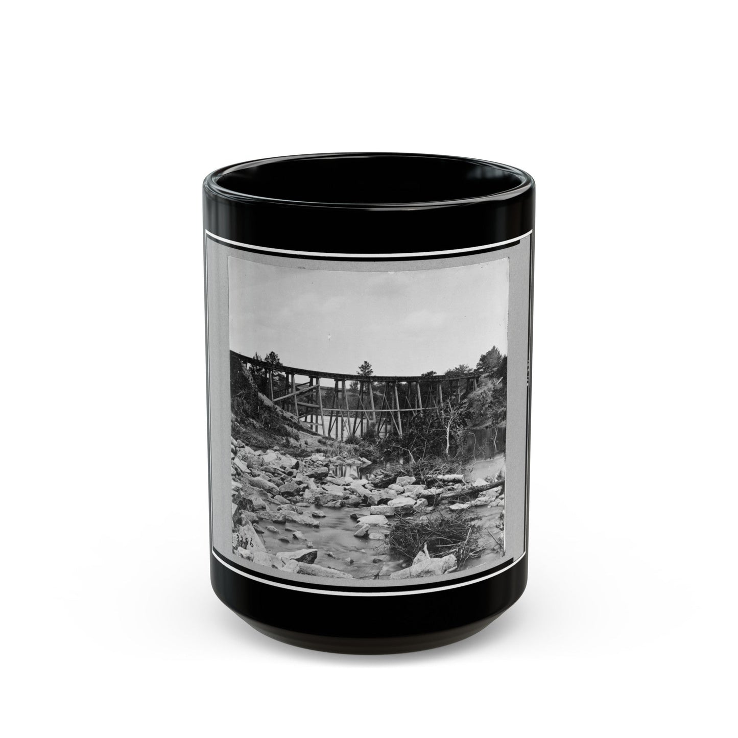 Trestle Bridge On South Side Of Railroad, Near Petersburg, Virginia, April 1865 (U.S. Civil War) Black Coffee Mug-15oz-The Sticker Space