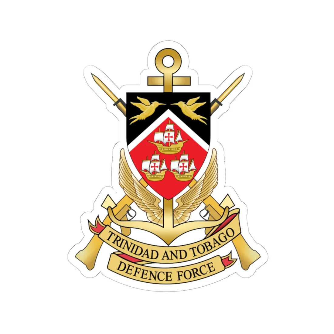 Trinidad and Tobago Defence Force emblem (Trinidad and Tobago) (Coat of Arms) STICKER Vinyl Kiss-Cut Decal 6 Inch White - The Sticker Space