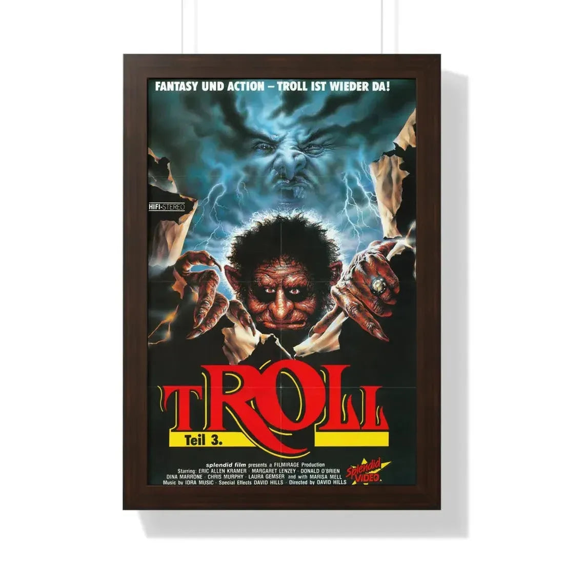 TROLL 3 (QUEST FOR THE MIGHTY SWORD) 1990 - Framed Movie Poster 16″ x 24″ Walnut - The Sticker Space