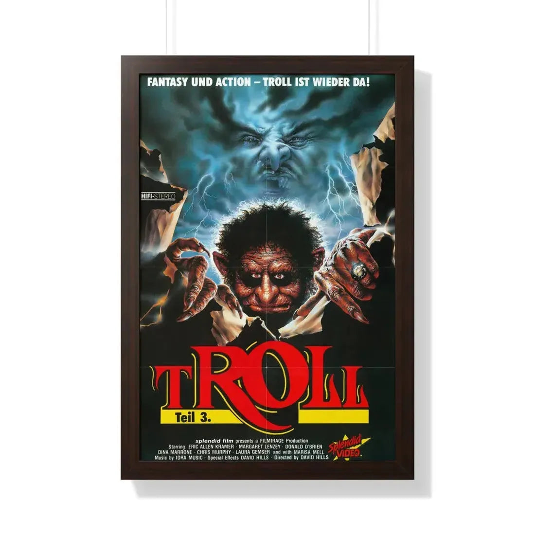 TROLL 3 (QUEST FOR THE MIGHTY SWORD) 1990 - Framed Movie Poster 20" x 30" Walnut - The Sticker Space