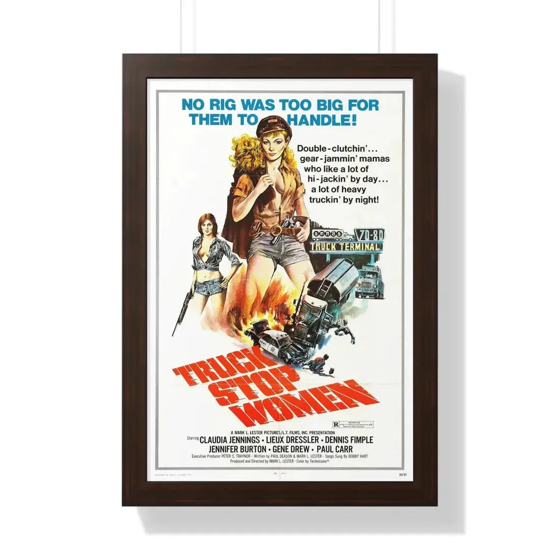 TRUCK STOP WOMEN 1974 - Framed Movie Poster 16″ x 24″ Walnut - The Sticker Space