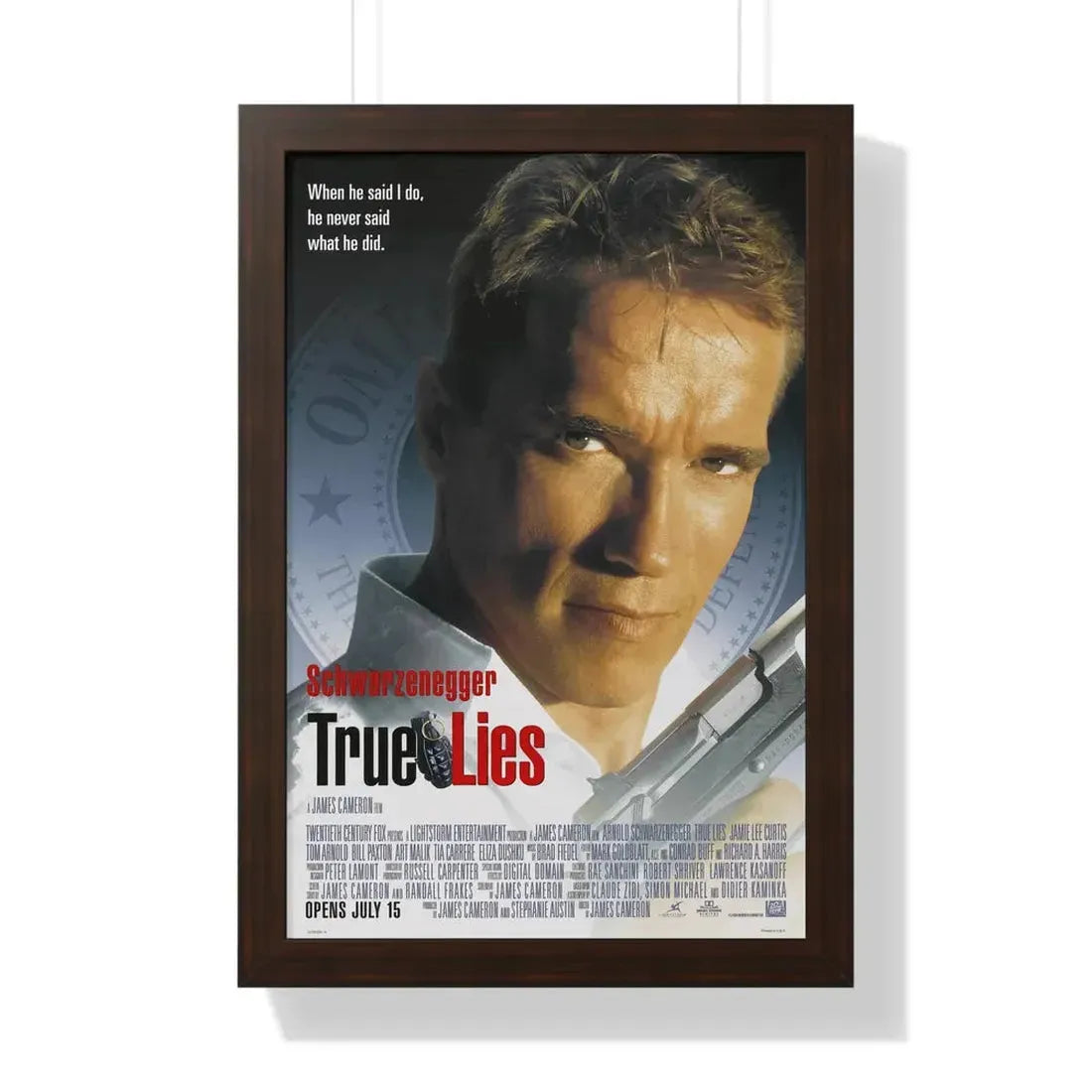 TRUE LIES 1994 - Framed Movie Poster 16″ x 24″ Walnut - The Sticker Space